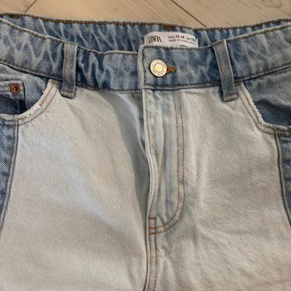 Zara Kids Blue Two-Tone Denim Jean Shorts Frayed Hem Girl's Fashion Size 13-14 - Picture 3 of 5